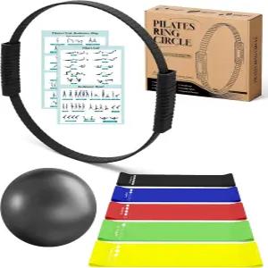 서브컬처픽 필라테스 링 세트 여성용 홈 키트 5가지 저항 밴드가 있는 매직 서클 후프 및 볼 컴팩트 토닝