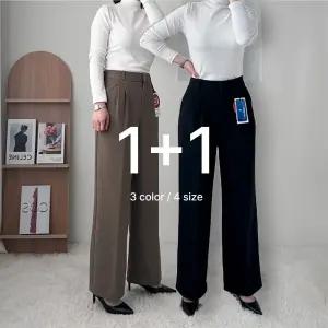 원쁠원 여성 기모 핀턱 와이드 하이웨스트 히든밴딩 키작녀 겨울슬랙스