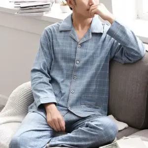 남성 간절기 체크 카라 잠옷세트 긴팔 바지 파자마 남자잠옷세트