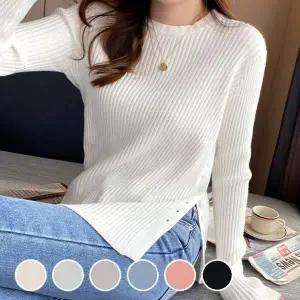 봄 KV56MU48 가을 여성 라운드넥 옆단추 골지 니트 긴팔 티셔츠