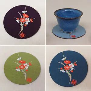 매화 자수 잔받침 4p 시리즈 티 코스터 다기찻잔 받침