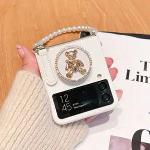 유니블링 갤럭시 z플립 2 3 곰돌이 핑거톡 진주 스트랩 케이스