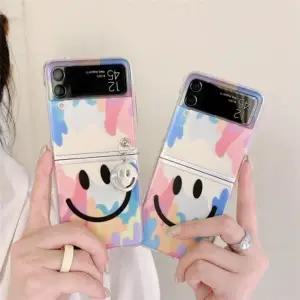 유니블링 갤럭시 z플립 3 4 스마일 키링 투명 범퍼 젤리 케이스