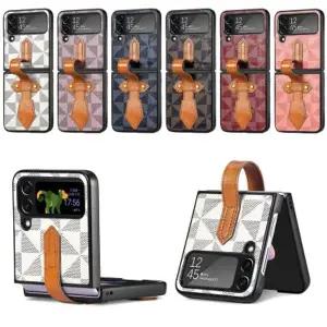 유니블링 갤럭시 z플립4 체크 패턴 길이조절 스트랩 가죽케이스