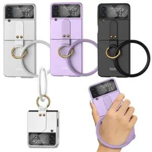 유니블링 갤럭시 z플립 3 4 골드 링 핸들 스트랩 풀커버 케이스