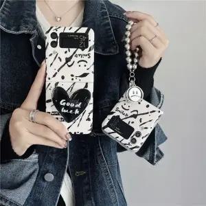 유니블링 갤럭시 z플립 3 4 스마일 하트 핑거톡 키링 케이스