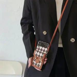 유니블링 갤럭시 z플립 3 4 체크 패턴 카드 지갑 스트랩 케이스