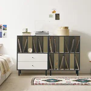 마르체 네이브 모듈 다용도 2단서랍 LP수납 책장 거실장 1600 세트 BGW345