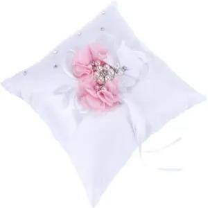 펄 플라워 리본 장식 소프트 쿠션으로 장식된 PLAFOPE 웨딩 링 베어러 베개 7.87인치 컴팩트 사이즈 경량