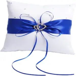 QIRMIZI 링 베개 진주 쿠션 베어러 해변 결혼식용 홀더 결혼식 프로포즈 블루 화이트 R04 (1팩)