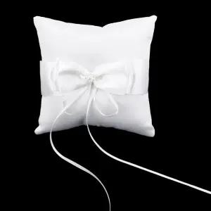 결혼식 파티 장식용 볼노트 링 홀더가 있는 갤리파워 화이트 베어러 베개 웨딩 (5.5인치 x 5.5인치)