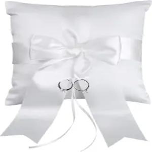 결혼식 파티를 위한 퀼랙스 웨딩 링 베개 보리 베어러 빅 보우 홀더 베개(화이트)