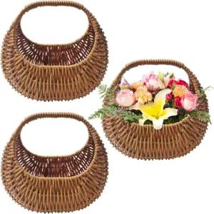 3PCS 직조 플라워 걸 바구니 손잡이가 달린 작은 위커 결혼식용 하프 문 선물 홈 데코 우아한 수납 솔루션