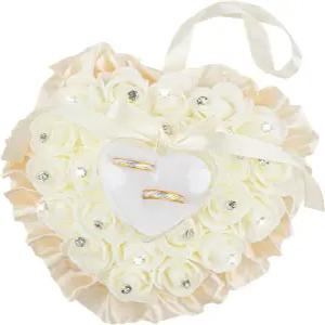 결혼식 파티를 위한 AUEAR 베이지 하트 모양 링 베어러 박스 레이스 로즈 베개