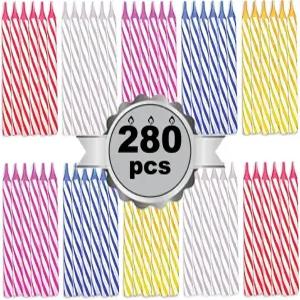 Cwise 280개 생일 양초 벌크 팩 홀더 포함 u2013 나선형 케이크 컵케이크 다양한 색상의 슬림 파티