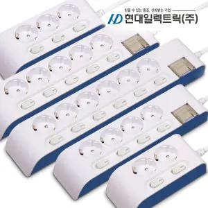 국산 멀티탭 접지 개별 USB 포트 16A 멀티 콘센트 과부하 차단 개별형 스위치 2구 3구 4구 5구 6구 1.5m 3m 5m 10m 가정용 200V 코드 예쁜 디자인 하이탭