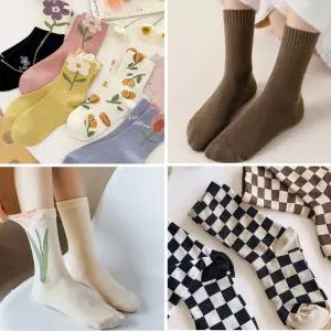 [비앤스타일] 여성양말세트 봄신상 패션 데일리 무지 교복양말 플라워 체크 중목 발목 덧신 슬리퍼 실내화 레인부츠