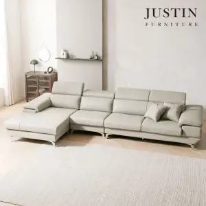 헤이든 천연면피 통가죽 6인 카우치 소파