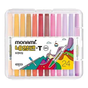 모나미 네임펜(T)24색 세트 트윈 양면 Twin 유성 마카펜 매직 칼라 네임 표기 0.4mm 0.7mm 양방향