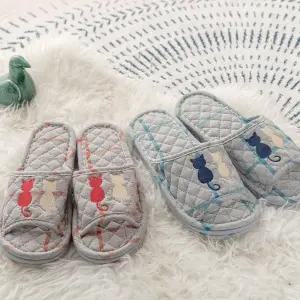 거실 슬리퍼 3중 쿠션 고양이 퀼트 누빔/실내 거실용 다용도 손님 사무실용 룸 슈즈 실내화 거실화 사무실