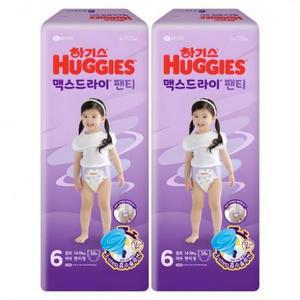 하기스 NEW 맥스드라이 여아용 팬티형 기저귀, 6단계, 76매 one option