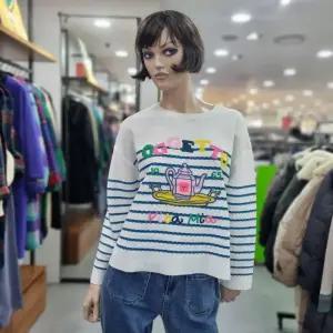 베네통/애플아울렛/컬러 자수 레터링 스트라이프 니트/ BAKPA1511