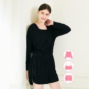 베이직엘르 여성인 블랙 일체형 커버업 비치웨어 세트 BEL-Y204K