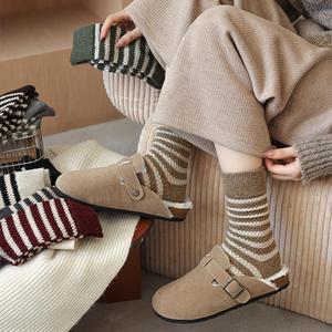 61sec no.857 골지 중장목 남여공용 스트라이프 니트 양말세트 실내슬리퍼 패션 홈웨어 코디 가을 겨울