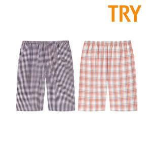 [TRY]트라이 여성 여름 잠옷바지 선염써커 5부 하의 파자마 1매입 J04