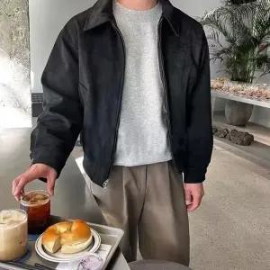 남성 스웨이드 자켓 블루종 자켓 베이직 간절기 캐주얼 자켓 스웨이드 잠바 블랙 브라운