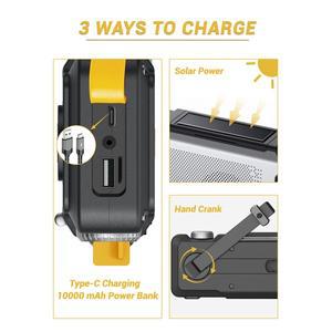10000mAh Emergency Hand Crank Radio Portable Radio with Power Bank SOS Flashlight Solar Radio for Ou