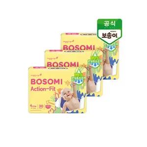 [깨끗한나라_아동]보솜이_액션핏 남녀공용 팬티형 기저귀 대형 30개입 3개