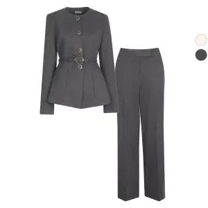 SET 여성 패치포켓 겨울 정장벨티드 울자켓+팬츠 세트