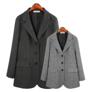 허밍퍼플 여성용 2844 S 하운드 투스 체크 자켓 빅사이즈 아우터 정장 모직 코트 포켓 패턴 겨울 여성의류