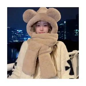 엠에스25078 소프트 곰 모자목도리일체형후드모자넥워머귀도리올인원 목도