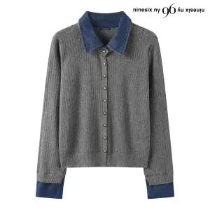 [롯데백화점]르샵. 데일리 데님 배색 골지 버튼 긴팔 가디건 (NQ1CK005L0)