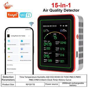 Tuya WiFi 15-in-1 공기질 감지기 CO2 HCHO TVOC PM1.0 PM2.5 테스터 가정용 온도 습도 측정기 앱 제어