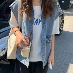 봄 가을 여성 데일리 오버핏 청 데님 조끼 베스트