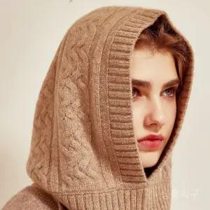 캐시미어바라클라바 워머 목토시 꽈배기 비니 연갈색 후드 목도리 얼굴 발라클라바 보온 스키