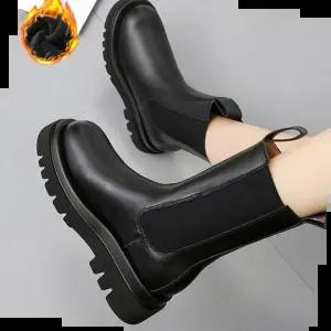 캐주얼부츠 여성 기모안감 첼시 높은굽 캐주얼 앵클 털부츠