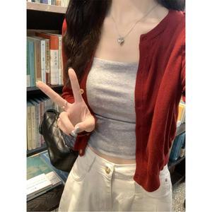 빨간색 얇은 얼음 실크 자른 여성 어깨 에어컨 커버 여름 조끼 카디건 스카프 스커트