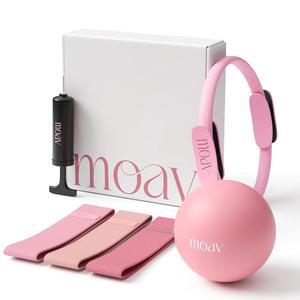 MOAV 프리미엄 필라테스 에센셜 키트 - 쿠션 핸들이 있는 14인치 링, 펌프가 미니 볼, 전신 홈 운동을 위한 내구성 패브릭 저항 밴드 3종