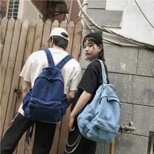 패션가방 캐주얼 유행없는 패션 학생 남녀공용 백팩 청 데님 가방 백팩