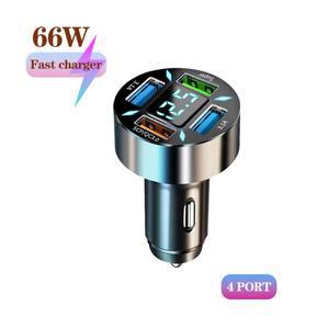 66W 4포트 USB 디지털 실시간 전압 차량용 충전기 QC30/PD 휴대폰 고속 충전용 시거잭 어댑터