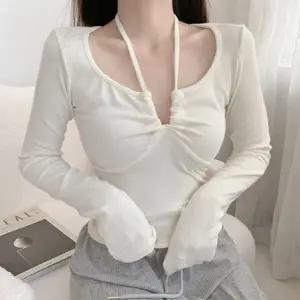 홀터넥 스트랩 티셔츠 티셔츠 긴팔 여름 슬림핏 여자