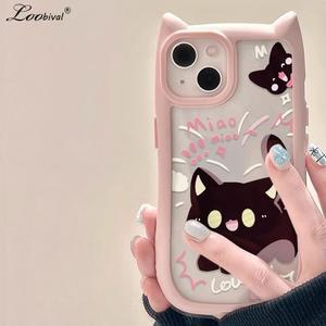 카툰 귀여운 고양이 투명 케이스 아이폰 15 16 14 13 11 귀 에어 클리어 맥스 방지 커버 12 플러스 프로 실리콘 17 충격