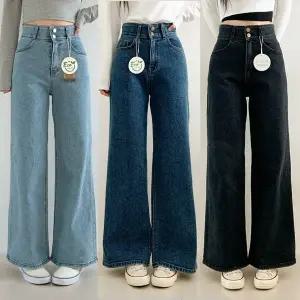 봄 투버튼와이드 간절기 4컬러 밴딩 투버튼 와이드 청바지