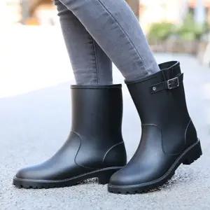 여성 캐주얼 고급스런 벨트 장식 레인 부츠 KuA3+1QRE