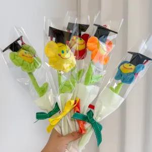 학사모 스마일꽃다발 메세지스티커 부착 한송이 인형 꽃다발 입학식 졸업식 수료식 초등학생 유치원 어린이집 단체 선물