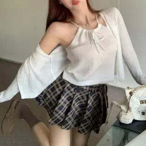 여성 KA36XI21 2컬러 소프트 홀터넥 니트 가디건 세트